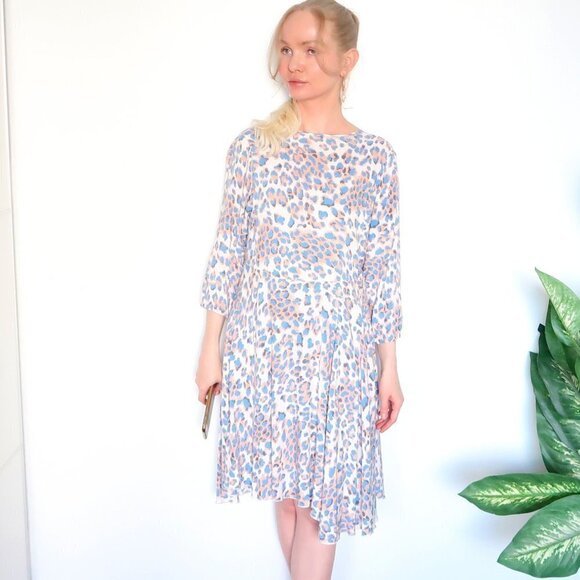 Leopard / Cheetah Print 100 % Asymmetric Knee Length 3/4 Sleeve Cotton Dress S - Picture 5 of 16